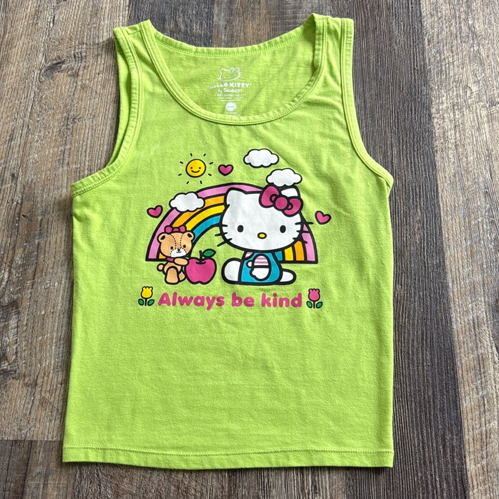 Hello Kitty Hybrid Always Be Kind Cropped Tank Top Neon Green Women’s Size Small - Picture 1 of 6
